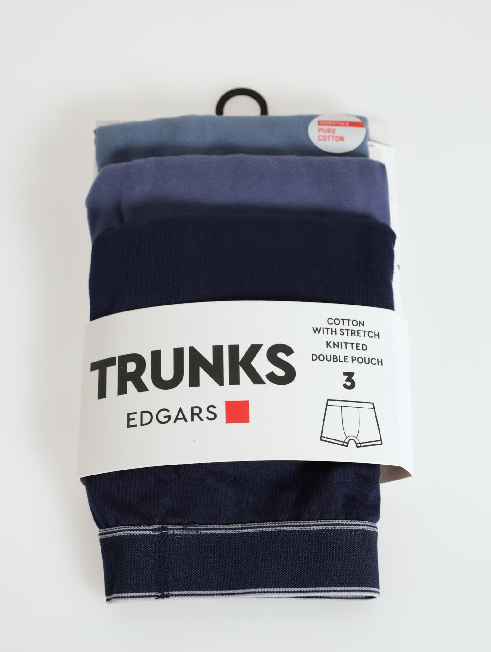 Men's 3 Pack Plain Knitted Trunks - Blue