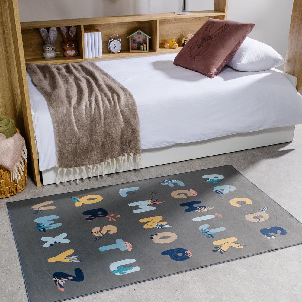 Alphabet Rug Grey