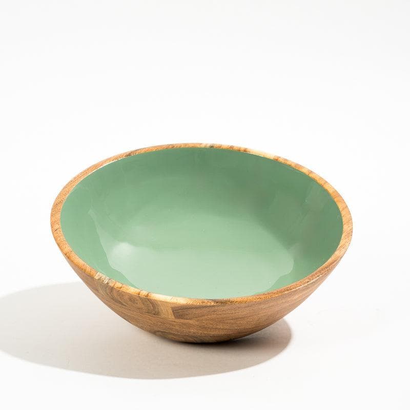 Acacia Wood Salad Bowl with Enamel Ocean